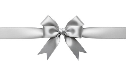Elegant silver ribbon bow decorative satin element isolated on white background for gift wrapping and holiday designs