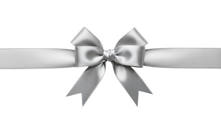 Elegant silver ribbon bow decorative satin element isolated on white background for gift wrapping and holiday designs
