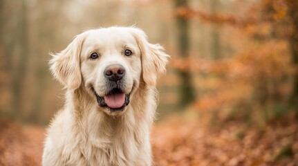 goldenretriever. Golden Retriever playing among autumn leaves, radiating joy and seasonal charm. representing seasonal cycles and harvest abundance.