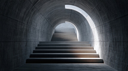 Fototapeta premium A Modern Concrete Stairway Leading Towards Light, Evoking a Sense of Hope and Progress