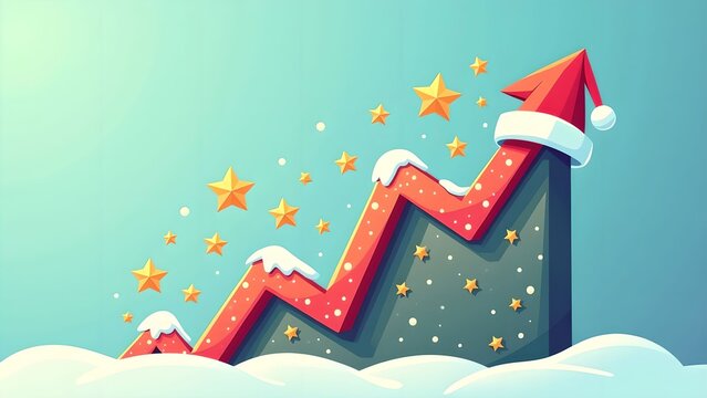 Growth trend symbol with holiday decorations showcasing festive spirit and business success in a cheerful setting