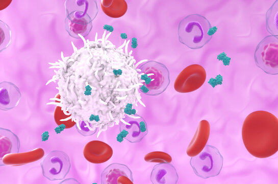 CD4 T cell emitting Granzyme-B (GrB) - closeup view 3d illustration