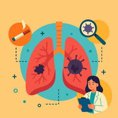 Lung cancer awareness, diagnosis and smoking risk vector illustration 32
