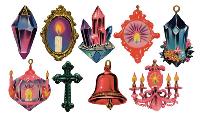 Colorful Candle and Crystal Decorations for Festive Backgrounds and Illustrations