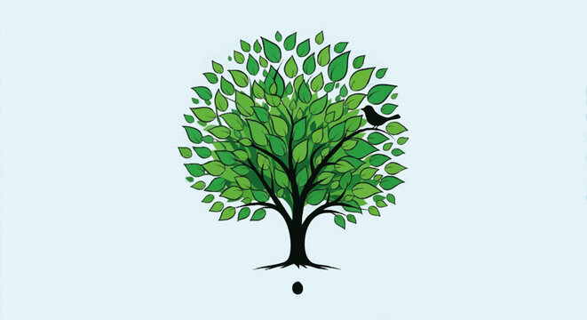 Parable of the Mustard Seed vector illustration. Stylized tree growing from a tiny seed with a bird on a branch. Concept of faith, growth, and potential