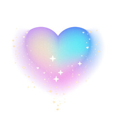 3d holo pastel blue pink gradient blurred heart with glow star glittering confetti decoration