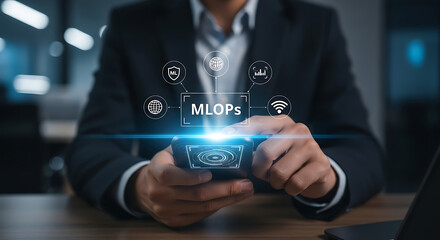 MLOps Concept – Machine Learning Operations Technology, AI Automation and Data Science Integration for Model Deployment and Monitoring
