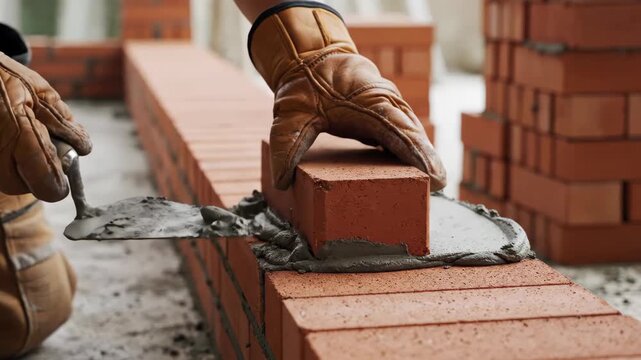 Skilled bricklaying process demonstrating precision and craftsmanship in construction