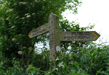Wooden Fingerpost Sign for the Halnaker Windmill Trail Public Footpath in West Sussex