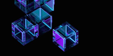 Fototapeta na wymiar Abstract glass cubes on black background, 3d render