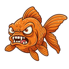 Furious Cartoon Goldfish with Sharp Teeth and Angry Expression