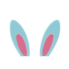 Fototapeta premium A pair of stylized, glossy pastel blue and pink ceramic-like rabbit ears peeking from the bottom on a transparent background with copy space, cheerful Easter celebration atmosphere