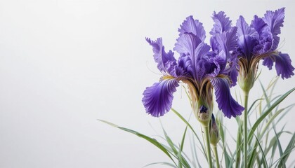 Blue and purple spring flowers including iris and crocus bloom isolated on a white background