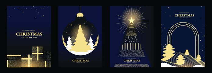 Plakat Luxury Christmas card vector set with golden tree, star and festive gift design, perfect for holiday greeting cards, wall art, posters and elegant packaging