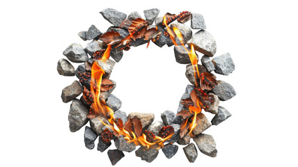 Ring of rocks with fire inside on transparent background