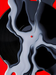 Abstract View of a Black Vinyl Record Covered in Dripping Gray Liquid Paint