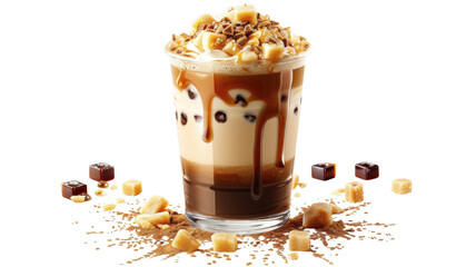 Iced beverage with toppings on transparent background