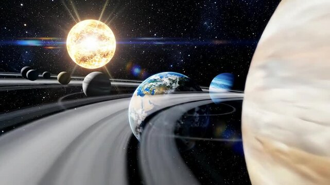 Solar system planets orbiting sun cosmic journey through nebulae and stars vast universe