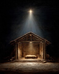 Sacred Empty Stable Illuminated by Manger Glow.