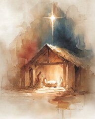 Baroque Chiaroscuro Nativity Scene with Divine Star.