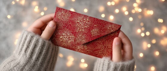 Hands holding red envelope for Chinese New Year celebration