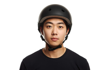 Man wearing black helmet for skateboarding rollerblading or bike riding on transparent background