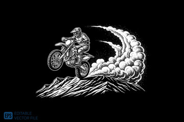 Dynamic Motocross Rider Leaping Over Mountainous Terrain with Du © Niken