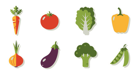 Flat Style Vegetables Collection Icon Set Isolated on White Background