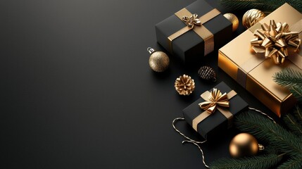 Elegant Black and Gold Christmas Gifts with Decorative Ornaments