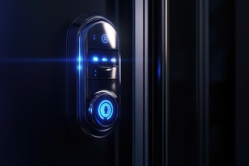 Modern smart lock technology featuring blue LED indicators on a sleek door design