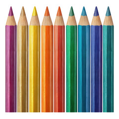 Colorful pencils lined up display a range of vivid colors ideal for creative activities and illustration