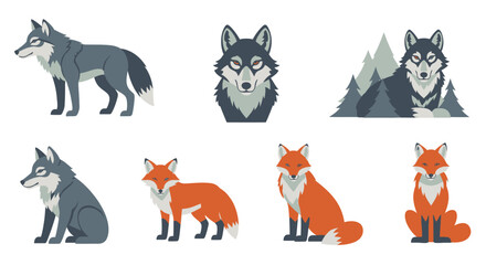 Obraz premium Stylized Foxes and Wolves Vector Set