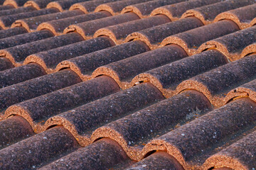 Background texture of Old Terracotta Roof Pattern with Natural Patina and Details.