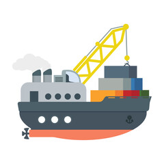 Cargo Ship With Crane Illustration