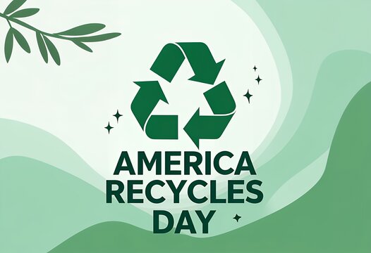 America Recycles Day poster with green recycling symbol - Powered by Adobe