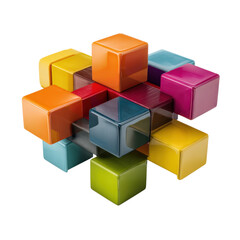 Brightly colored stacking blocks are arranged in a playful design, inviting children to explore and build creatively