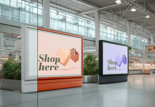 Indoor Horizontal Billboard Mockup In Shopping Mall