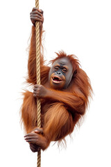 Orangutan climbing rope animal wildlife primate zoo ape nature mammal cute on transparent background