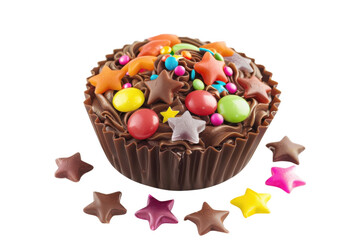 Sweet chocolate cupcake treat on transparent background