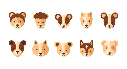 Obraz premium Vector set of cute animal faces on white background