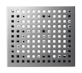 Perforated aluminum panel featuring a grid design for building exteriors.