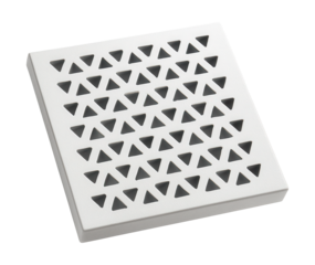 Perforated panel with triangular holes for efficient air distribution in HVAC systems.