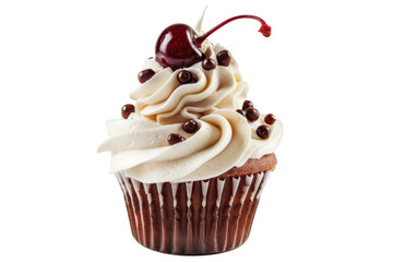 Cupcake with cherry on top on transparent background