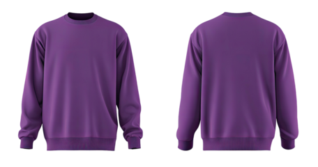 Purple sweatshirt, front and back views on black background