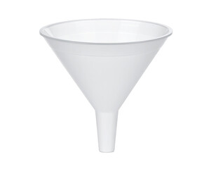 White, plastic funnel against a black background