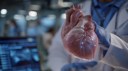 Medical researchers analyzing real-time holographic organ systems floating in midair, emotion of determination visible, representing next-generation healthcare visualization, predictive