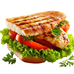 Delicious grilled chicken sandwich layered with crisp lettuce and ripe tomato on warm toasted bread