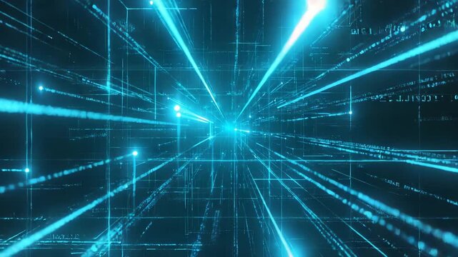 Abstract technology background with glowing lines and dots, data stream and connection