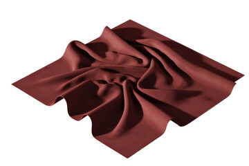 A crumpled, luxurious reddish-brown fabric piece, displaying soft folds and shadows on a transparent background. Ideal for textile mockups. background removed