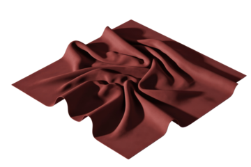 A crumpled, luxurious reddish-brown fabric piece, displaying soft folds and shadows on a transparent background. Ideal for textile mockups. background removed